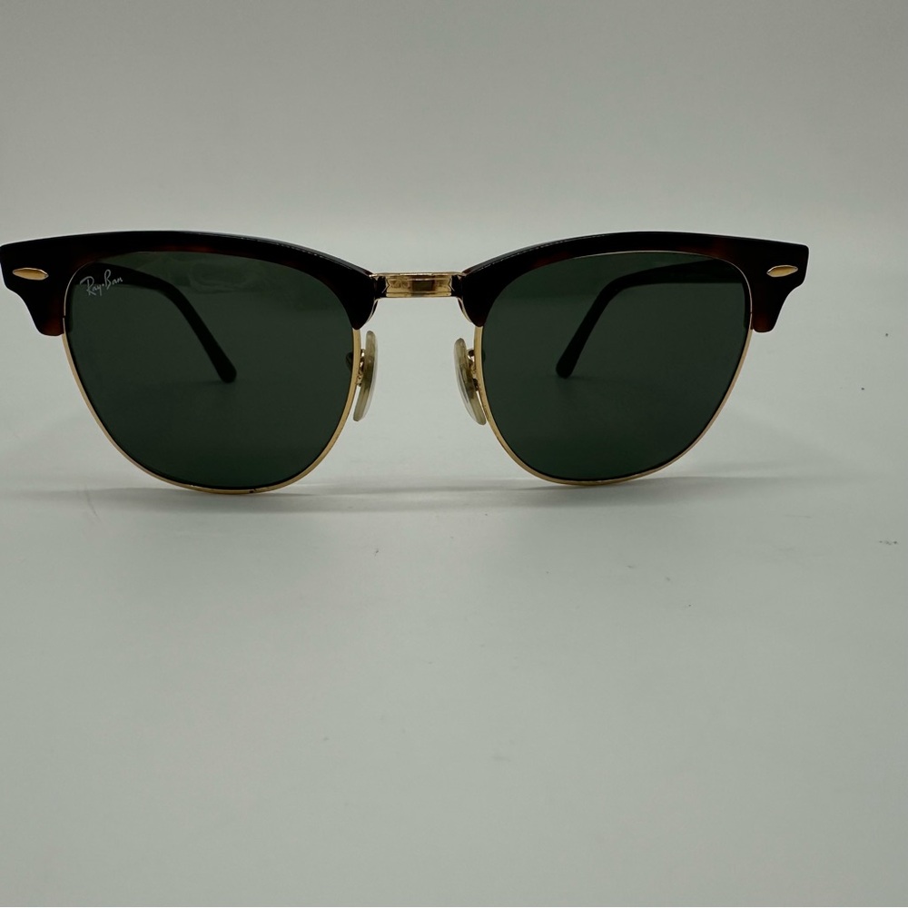 Ray-Ban Clubmaster Tortoiseshell Gold Frame Sunglasses Green Lenses - Picture 13 of 14